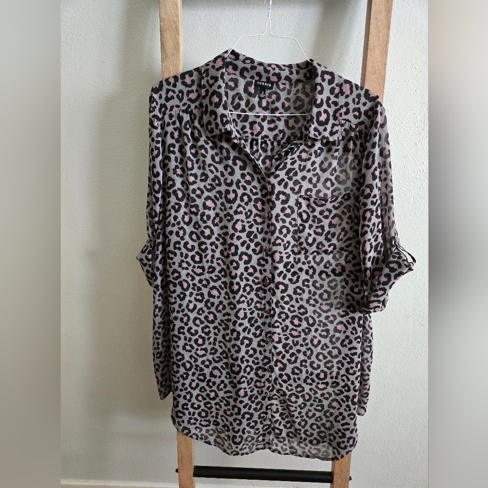 Torrid Pink and Black Leopard Print Blouse